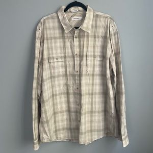 Mens Calvin Klein plaid tan shirt.